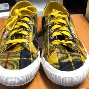 Superga yellow plaid sneakers, size 37.